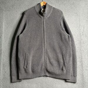 L.L.Bean Organic Cotton Waffle Knit Full-Zip Cardigan Sweater XL Gray 508221